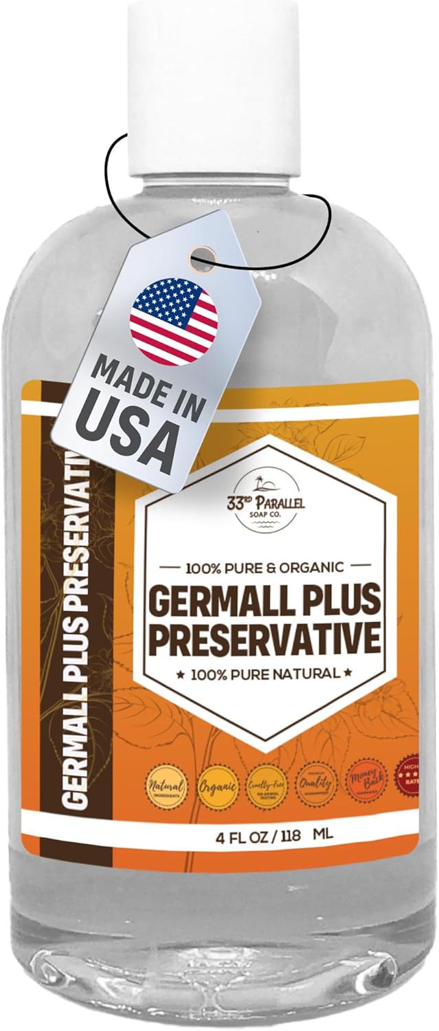 GERMALL PLUS PRESERVATIVE Liquid (4 oz) Paraben-Free; Formaldehyde-Free; Water & Oil Soluble | Suitable for Soap Making, Lotions, Conditioners, Creams | Keeps Products Fresh & Safe | 4 OUNCES