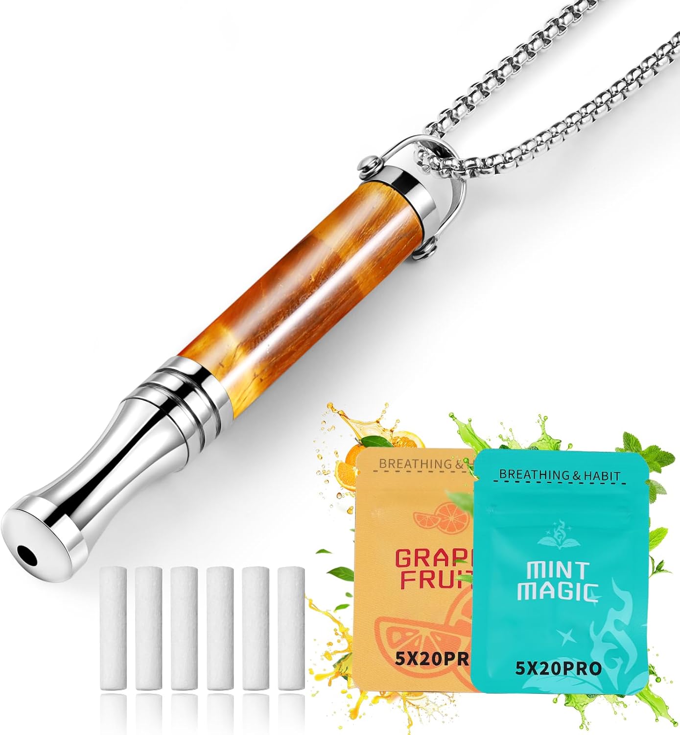Breathing Necklace, Breathe Free Necklace for Stress Relief, Meditation & Relaxation, Anxiety Necklace Mindful Breathefree Calm Tool with Cotton Cores, Natural Switch from Bad Habit