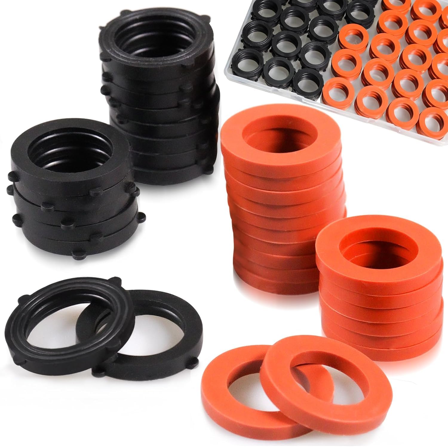 80 Pcs Garden Hose Gasket Rubber Seal, Fits All Standard 3/4 Inch Outdoor Hose Fittings with Heavy Duty Red and Black Self-Locking Tabs to Hold The Gasket Securely in The Fitting