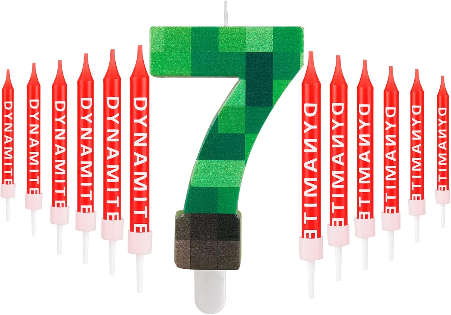 Yiran Birthday Candle Set,Number 7 Candle with 12 Pieces Long Thin Dynamite Candles,Green Game 7 Candles,Hot Cartoon Gaming Theme Birthday Candle for Boys Girls Party Supplies Decorations