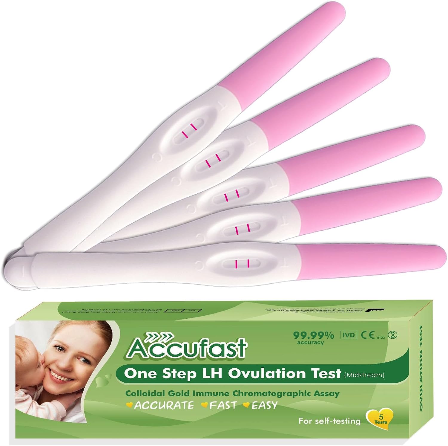 Accufast 5x Ovulation Tests Sticks Midstream, Sensitive Fertility Predictor Testing Sticks, Ovulation Predictor Kit, Ovulation Sticks for Tracking and Predicting Your Ovulation Cycle