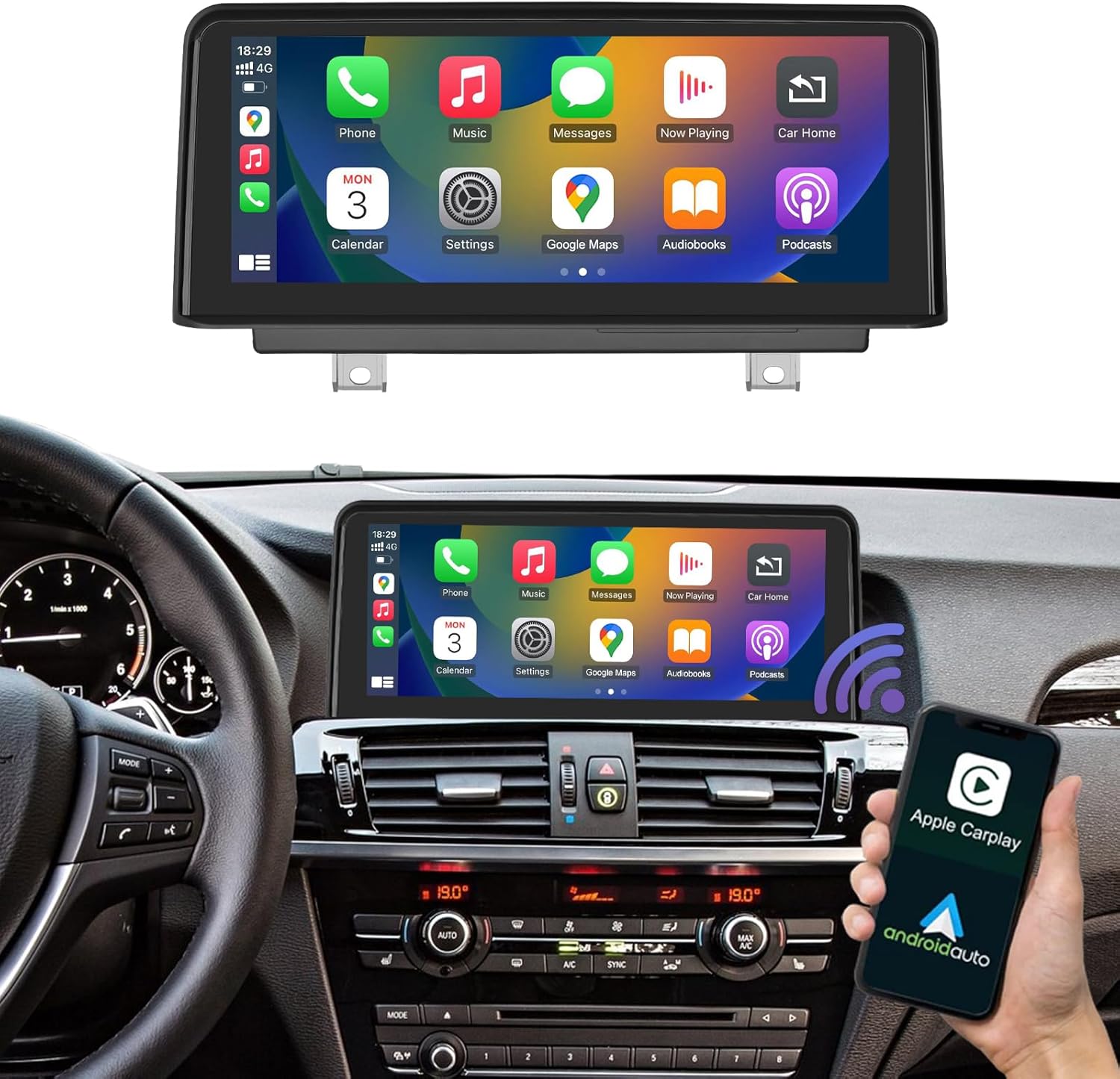 Road Top 10.25 Inch Car Touchscreen Wireless CarPlay Android Auto for BMW X3 X4 Series F25/F26 2014-2016 Year with NBT System, Car Stereo Multimedia Radio Receiver