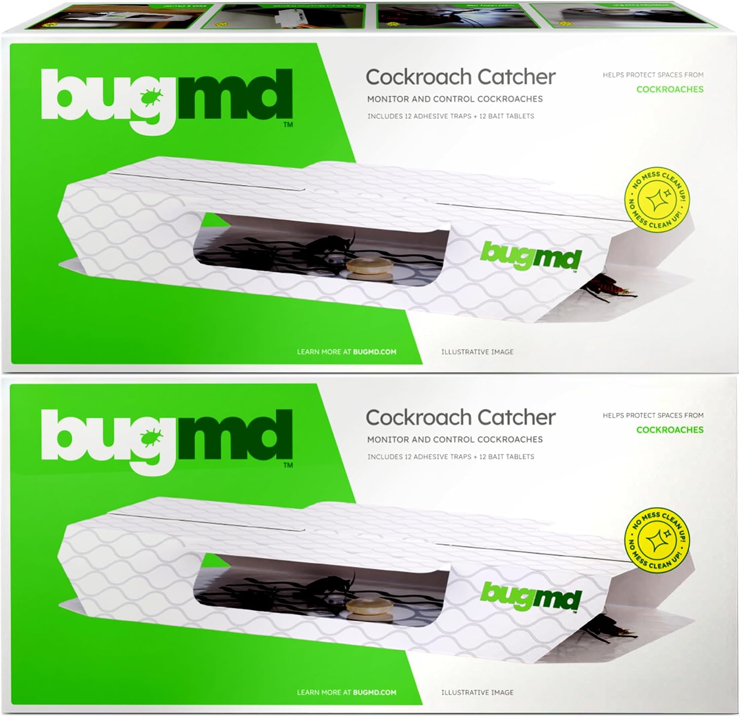 BugMD Cockroach Catcher (2 Pack, 24 Traps) - Indoor Roach Killer | Sticky Glue Pest Defense for Insect Control in the Home