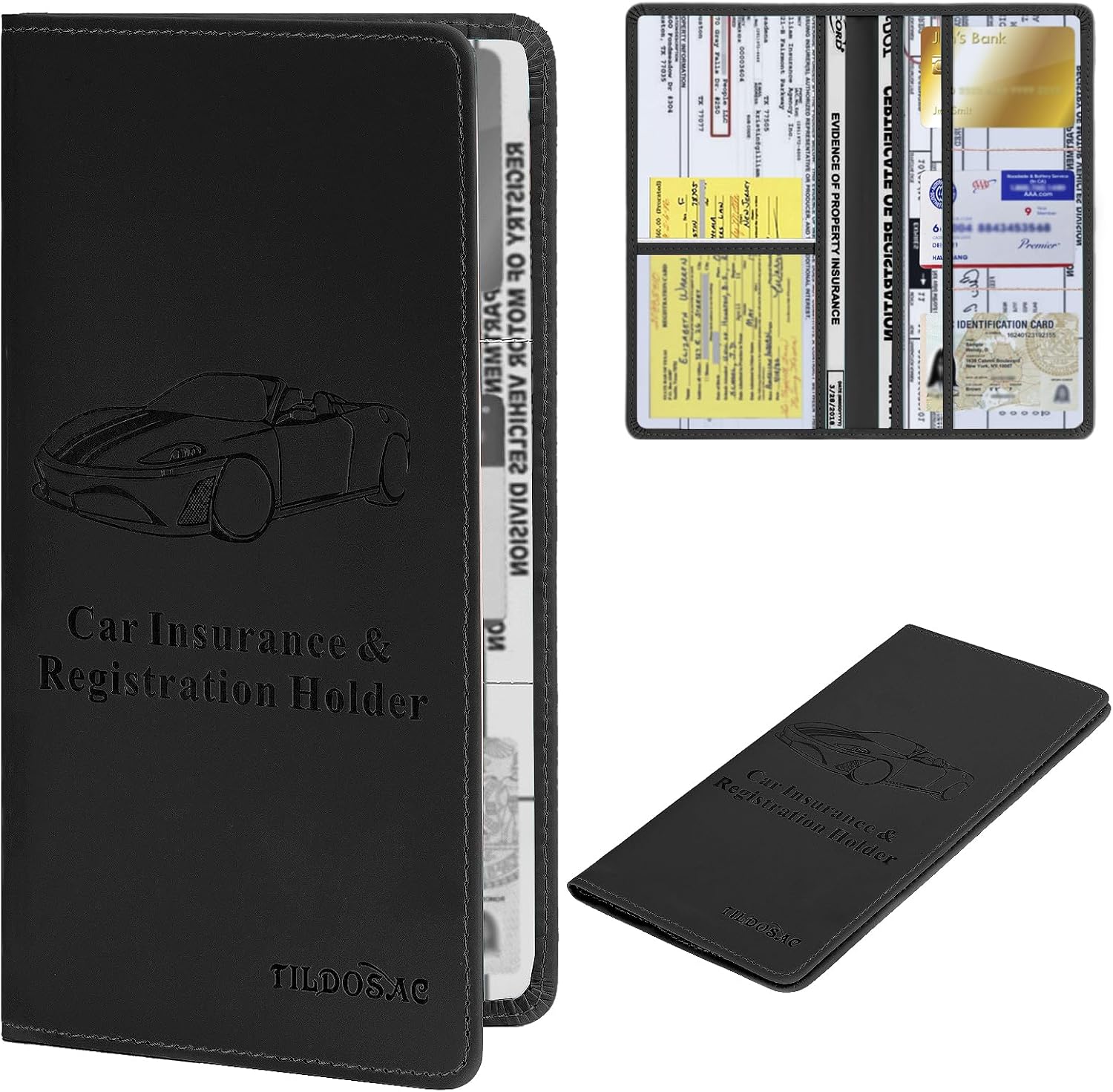 Car Registration & Insurance Card Holder Leather Auto Glove Box Organizer Document Wallet with Magnetic Shut