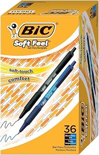 BIC Soft Feel Assorted Colors Retractable Ballpoint Pens, Medium Point (1.0mm), 36-Count Pack, Black and Blue Pens With Soft-Touch Comfort Grip, Perfect Color Pens For Note Taking