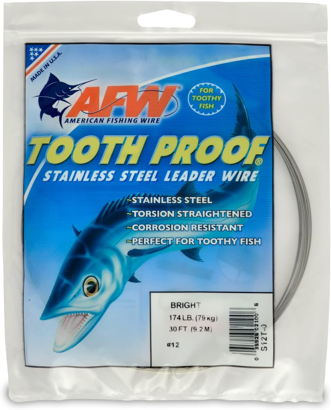 AFW Tooth Proof Fishing Wire Single Strand Leader, Bright and Camo