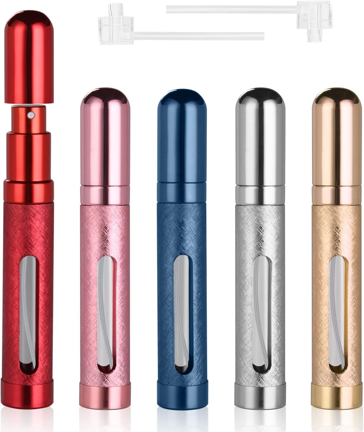 ACWOO Perfume Atomiser Bottles, 5Pcs 12ml Refillable Perfume Atomizer Empty Spray Bottles, Travel Fine Mist Fragrance Bottle with Window, Portable Purse Pocket Handbag Perfume Bottle for Men and Women
