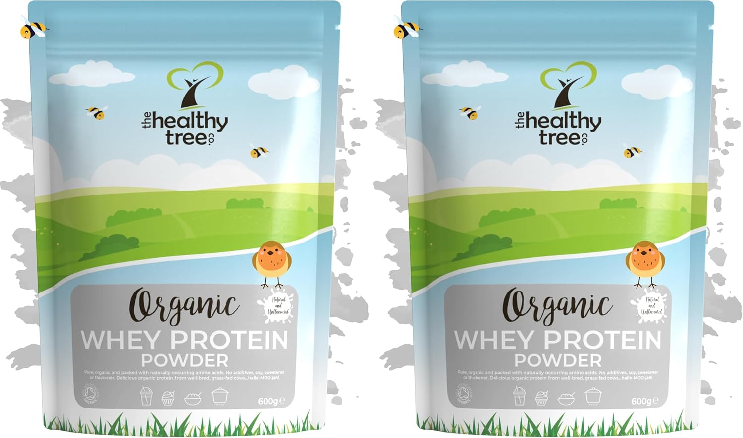 Organic Whey Protein Powder (600g) - Grass Fed Unflavoured Organic Protein Powder by TheHealthyTree Company - Low Carb Natural Protein for Muscle Growth & Recovery (Pack of 2)