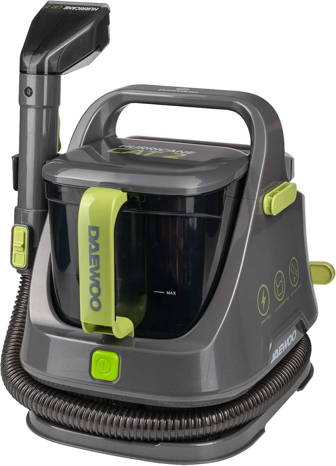 Daewoo Hurricane 650W Spot Washer, Compact Upholstery & Carpet Cleaner with Multi Tool & Flexible Hose, 1.4L Clean Water Tank – Ideal for Pet Mess, Spills & Stains