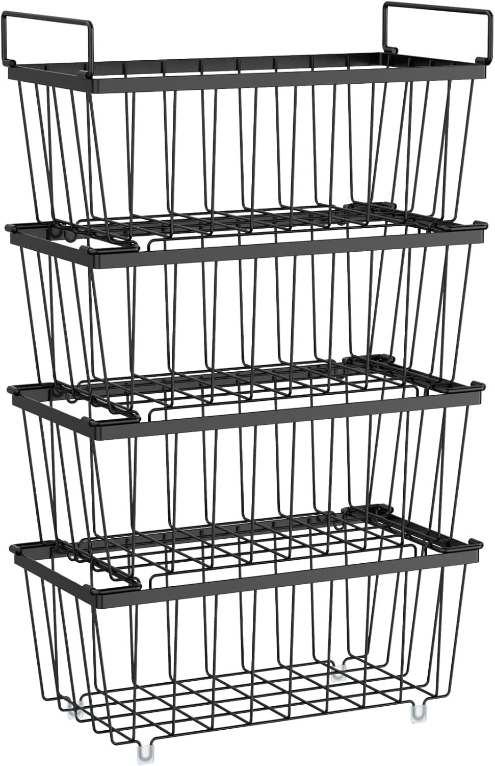 iSPECLE Freezer Organizer Bins - 4 Pack Small Stackable Deep, Bins for 7 Cu.Ft, Easy Get Bottom Foods without Digging, Chest Freezer Organizer Prevent Frozen Food Waste, Black