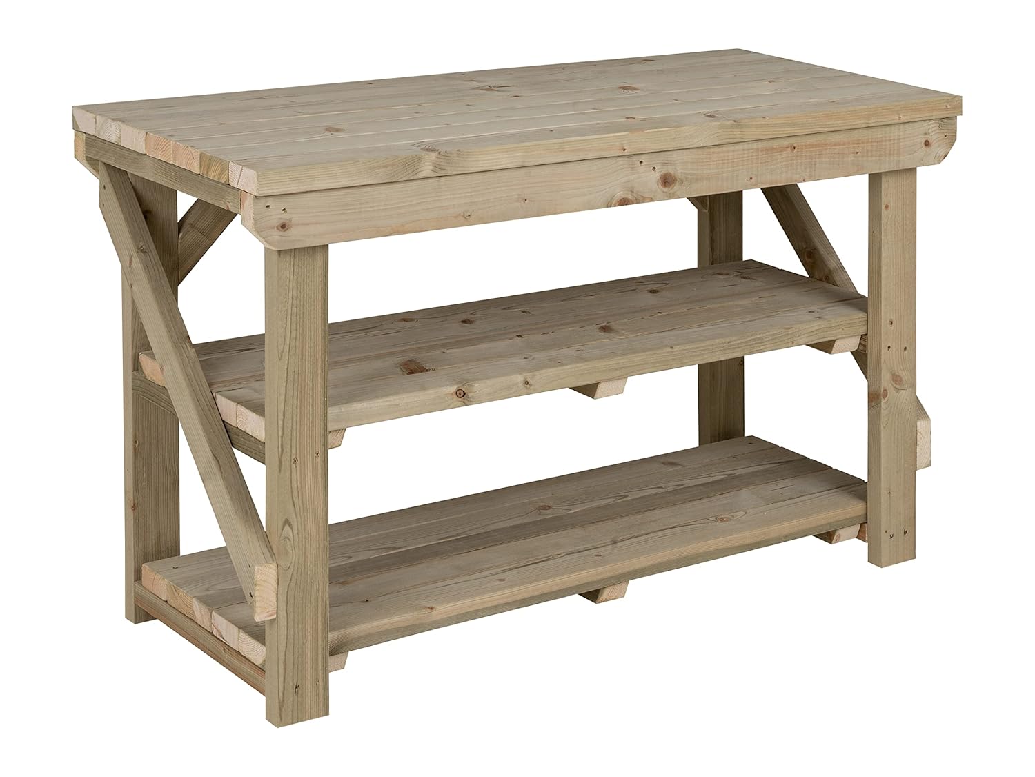 Workbench With Double Shelf Indoor/Outdoor - Pressure Treated - Heavy Duty - Handmade Garage Workshop Work Table (4ft)