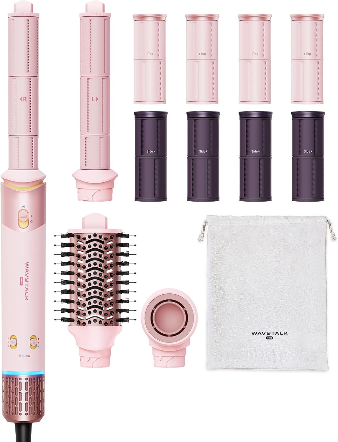 Wavytalk Airshape Pro Roller Air Styler Set for Salon Blowout at Home | 4-in-1 Hair Dryer & Multi-Styler with Auto-Wrap Curlers & Rollers, Volumizing Brush, Less Heat Damage, Ionic Anti-Frizz, Pink