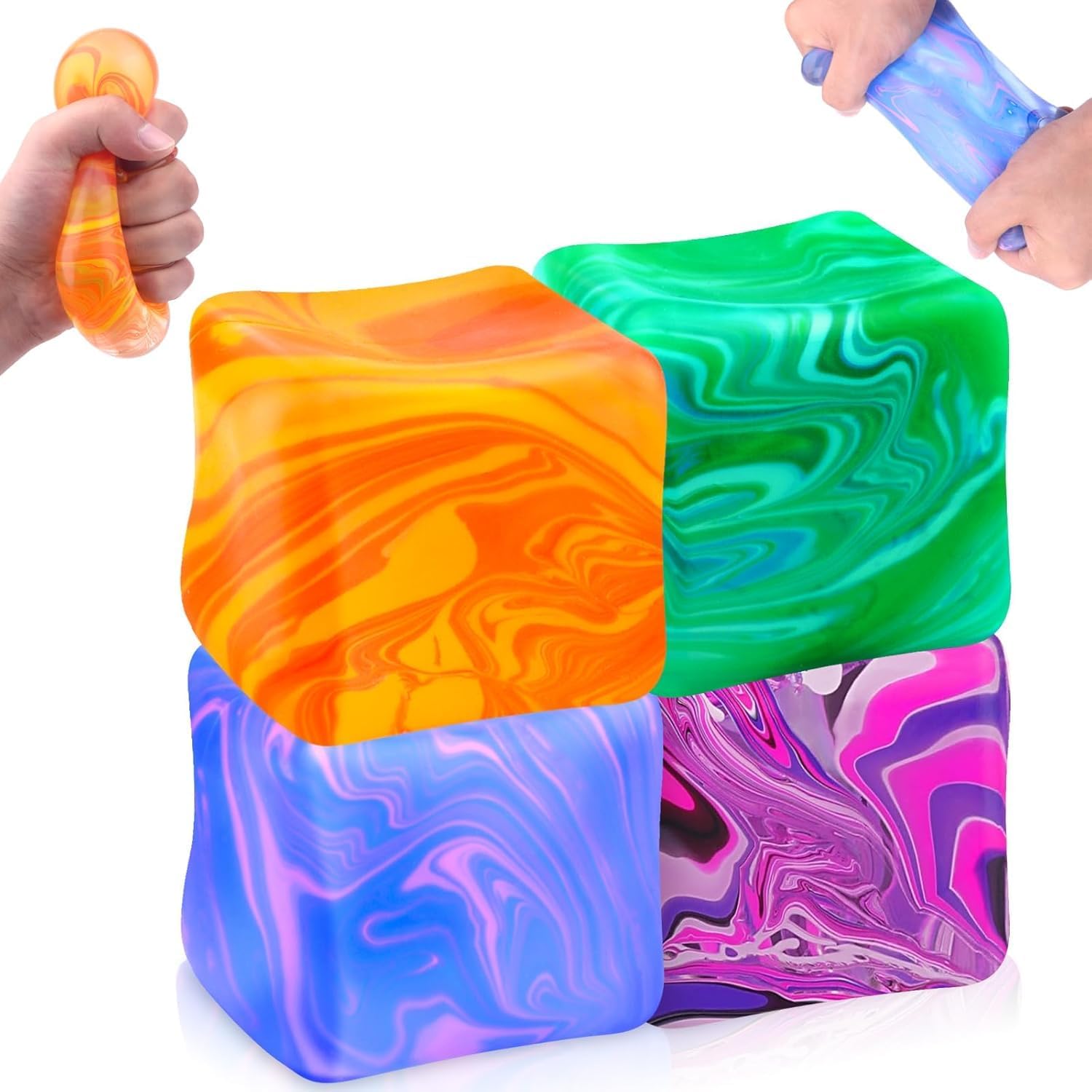 4Pcs Squishy Cube Stress Balls, Squishy Fidget Toys,Squishy Color Cube Squeeze Toys for Kids Adults,Sensory Hand Exercise Stress Balls for Anxiety Relief (small)