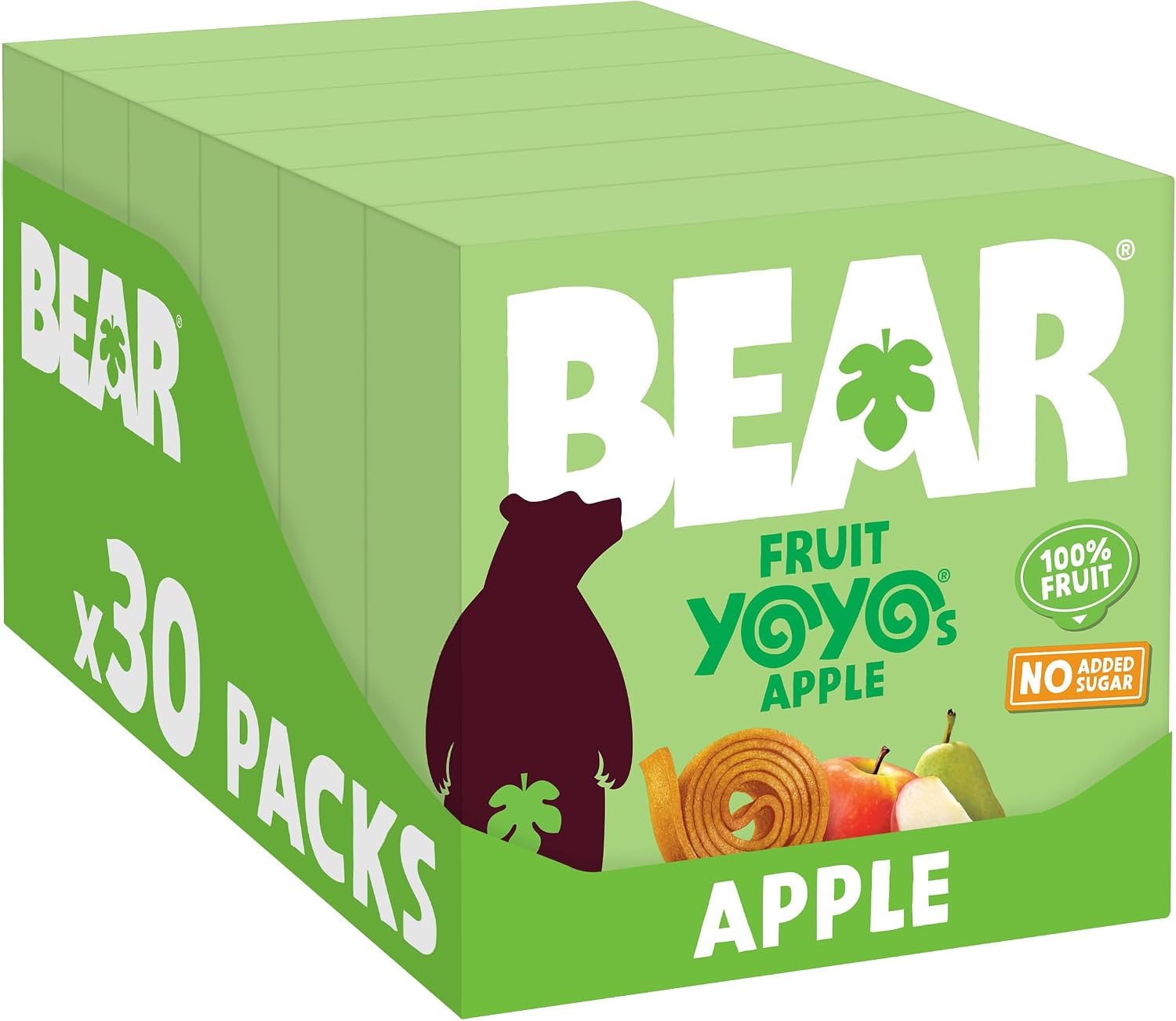 BEAR Yoyos Apple 20g (Pack of 30) – Made with Real Fruit, No Added Sugar, Ideal lunchbox snack for kids or on-the-go