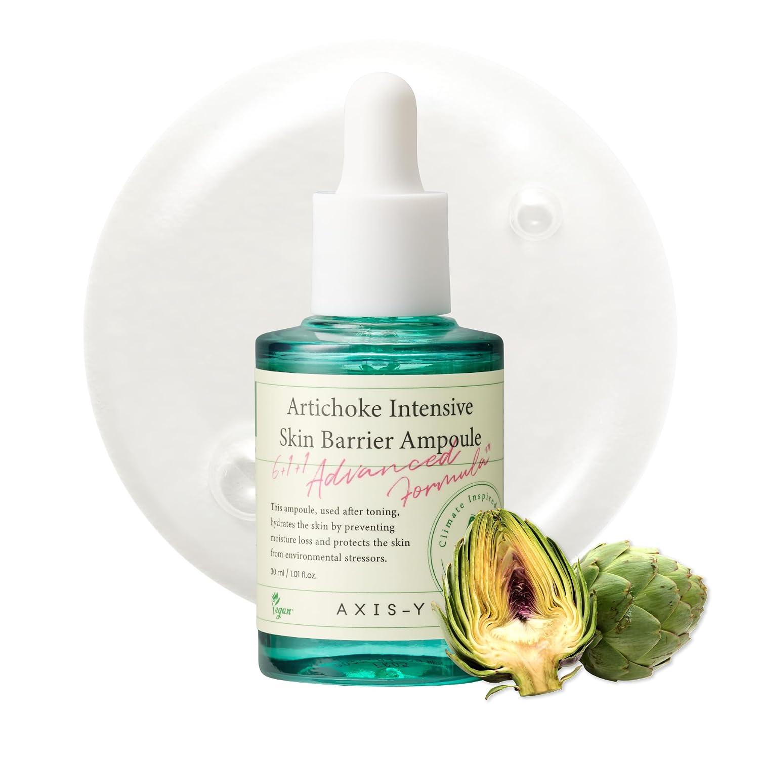 AXIS-Y Artichoke Intensive Skin Barrier Ampoule - Face Moisturizer Dark Spot Corrector Centella Ampoule - Vegan Korean Skin Care Facial Serum for All Skin Types - 1.01 fl. oz.