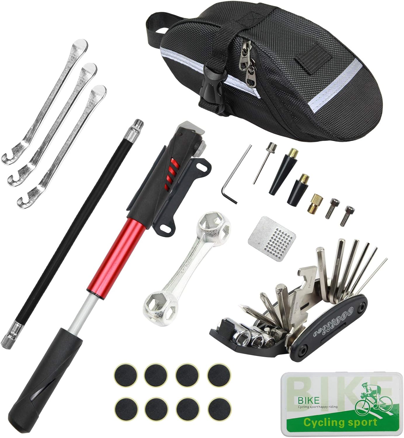 CHUMXINY Bike Repair Kit, 16-in-1 Bike Repair Tool, 120Psi Mini Bicycle Pump, Tire Patch Kit for Mountain and Road Bikes