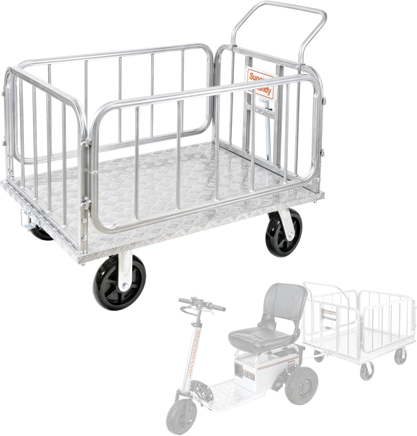 SuperHandy Cargo Trailer Heavy-Duty, Utility Cart - 1200 lbs Capacity with Hitch, 8" Casters, Compatible with SuperHandy Electric Tugger Cart