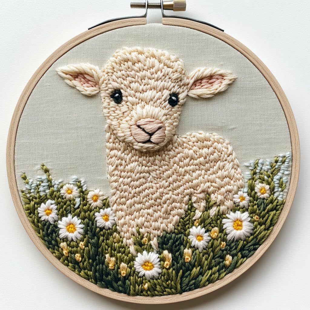 Productcaff Punch Needle Kit for Beginners Needle Punch Starter Kits with Sheep Pattern Punch Stitching Kit for Kids Adults, DIY Art Crafts, Perfect for Festival Decorations & Gifts