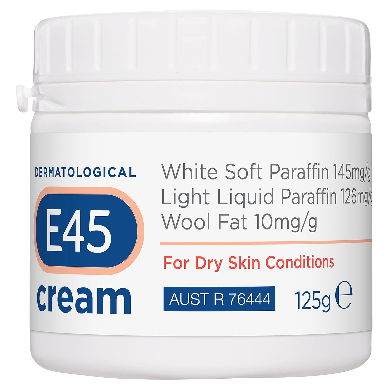 E45 Dermatological Cream 125G | Emollient cream - Soothes dry, itchy & irritated skin - Non-greasy - Face & hands - Eczema-prone skin