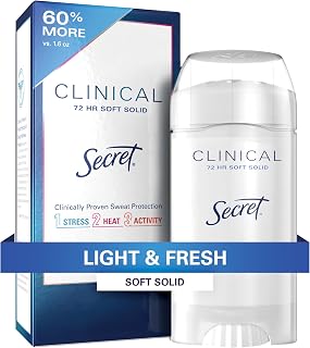 Secret Clinical Strength Antiperspirant and Deodorant for Women, 3X Stress Sweat Protection, PH Balancing Minerals, Soft Solid, Light & Fresh Scent, 2.6 oz