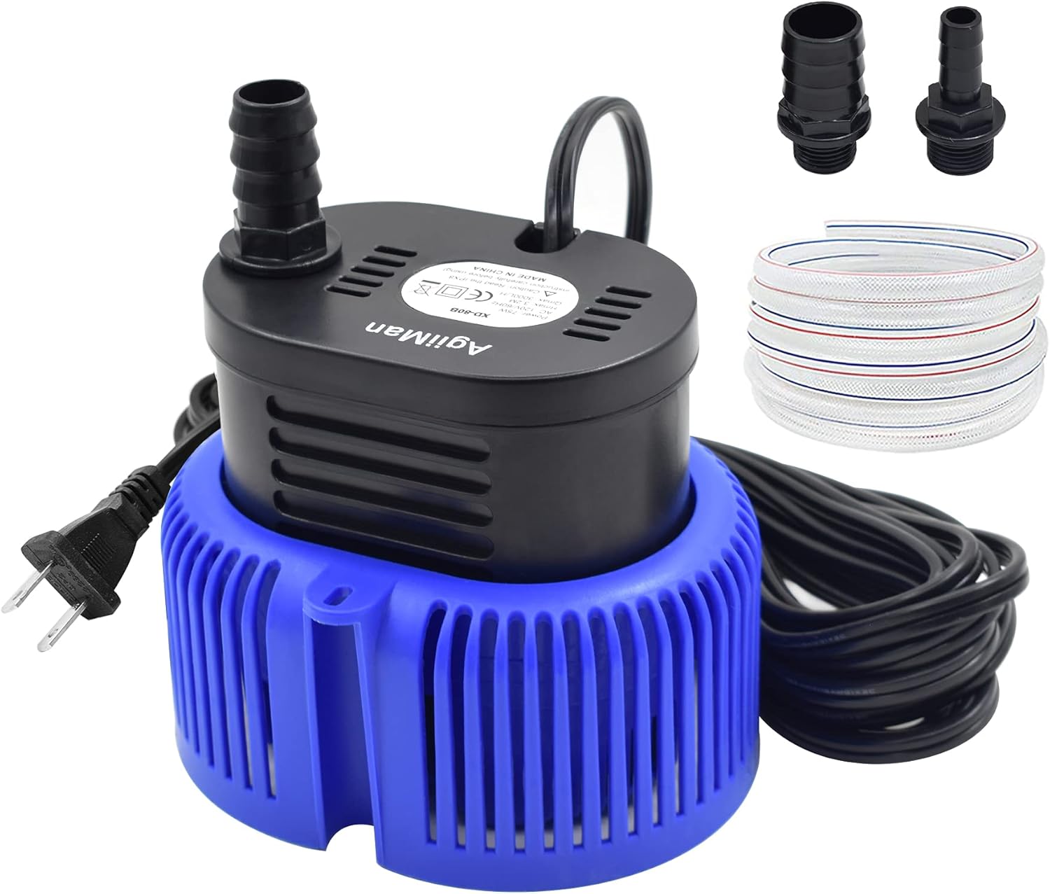 AgiiMan Pool Cover Pump Above Ground - Submersible Swimming Sump Inground Pump, Water Removal with 16' Drainage Hose and 25 Feet Power Cord, 850 GPH, 3 Adapters