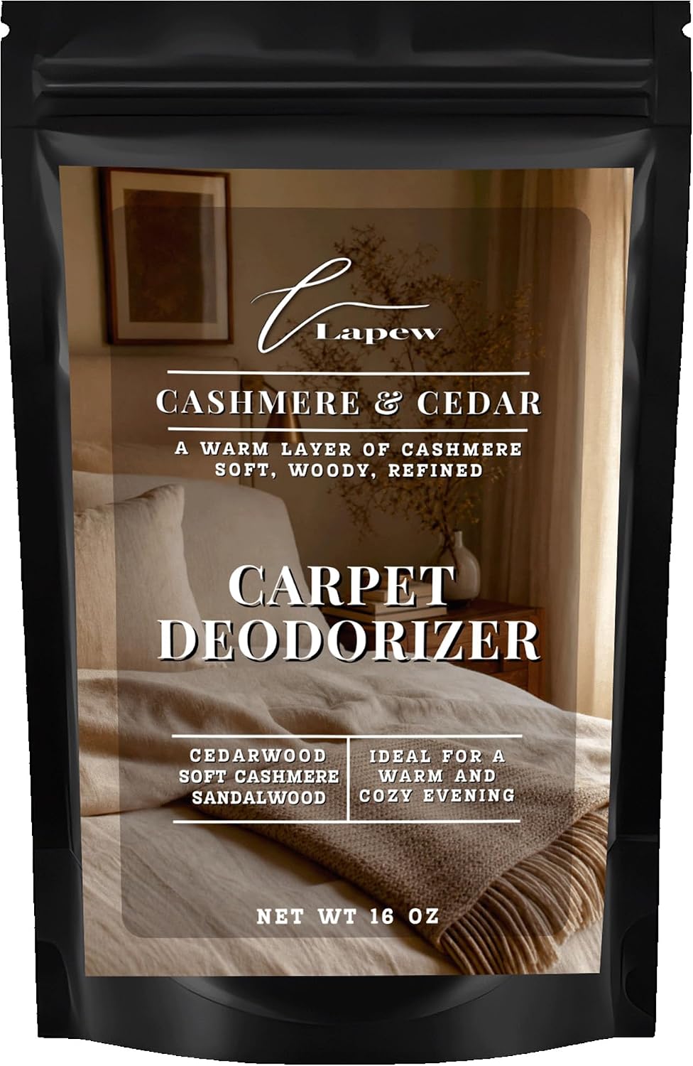 Lapew Cashmere Cedar Carpet Deodorizer Powder - Pet Safe Freshener for Vacuuming | Scented Odor Eliminator for Home | 16 oz