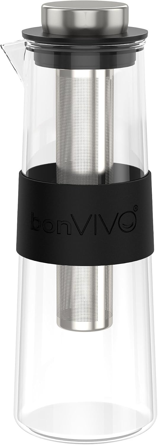 bonVIVO Frida Cold Brew Coffee Maker – Glass Iced Coffee Maker with Permanent Filter, 1 Litre (34 oz.) Capacity, 8 Cups, Cold Brew Coffee Pot for Coffee Lovers, Ideal Cold Brew Brewer