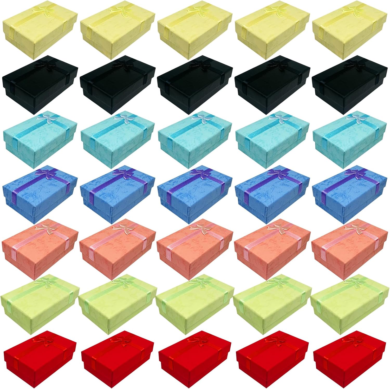 Waltool 35Pcs Empty Small Jewelry Gift Boxes with Lids Assorted Color Set, Cardboard Jewelry Boxes with Decorative Bowknot for Anniversaries, Weddings, Birthdays (2 x 3.1 x 1.1 Inch)