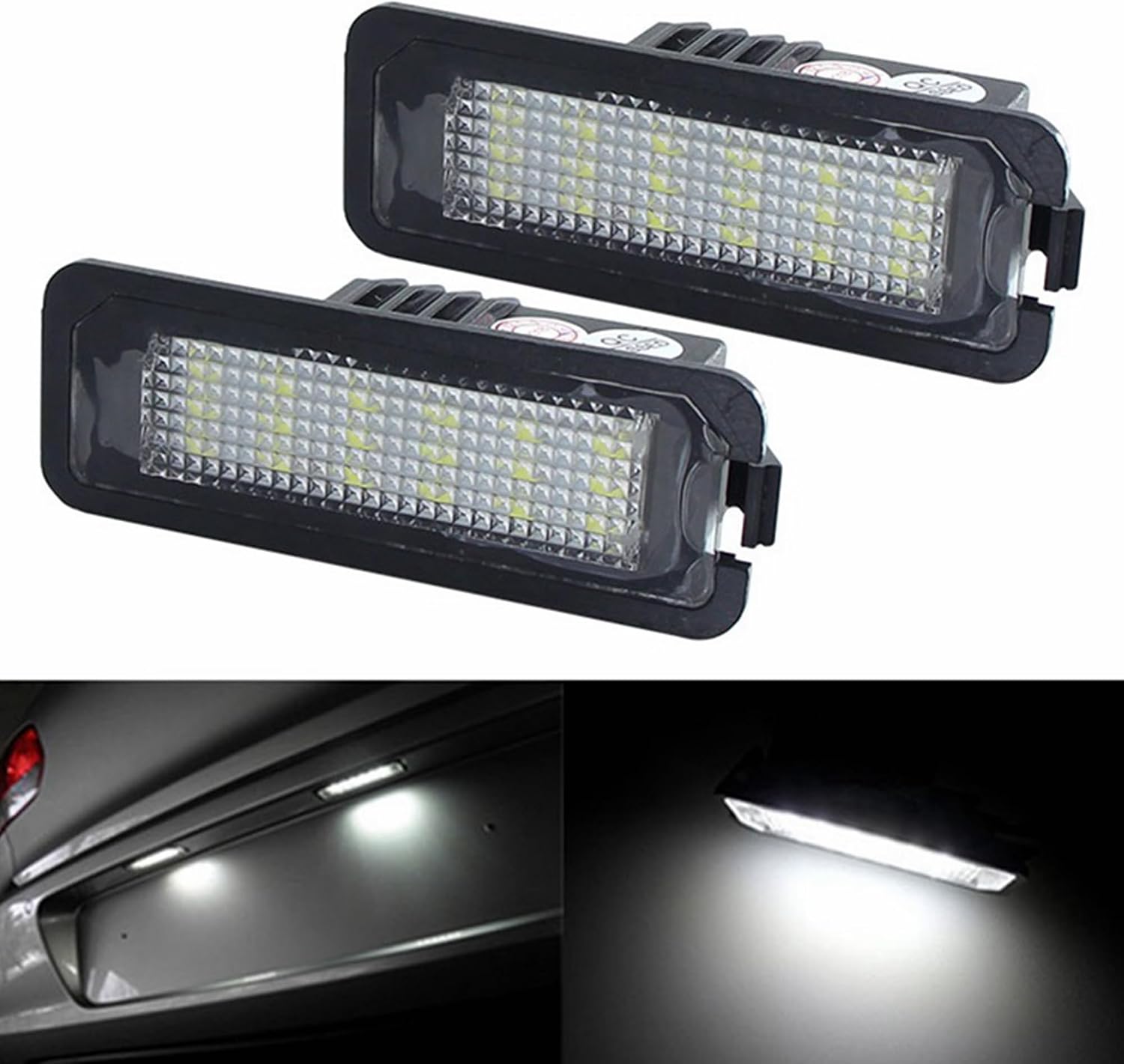 LED License Plate Lights Compatible with Volkswagen VW Golf 4 5 6 7 GTi CC Rabbit Eos Beetle Porsche Boxster Cayman Cayenne Carrera 2 Pack w/Resistor Can-bus Error Free 6000K 18 SMD