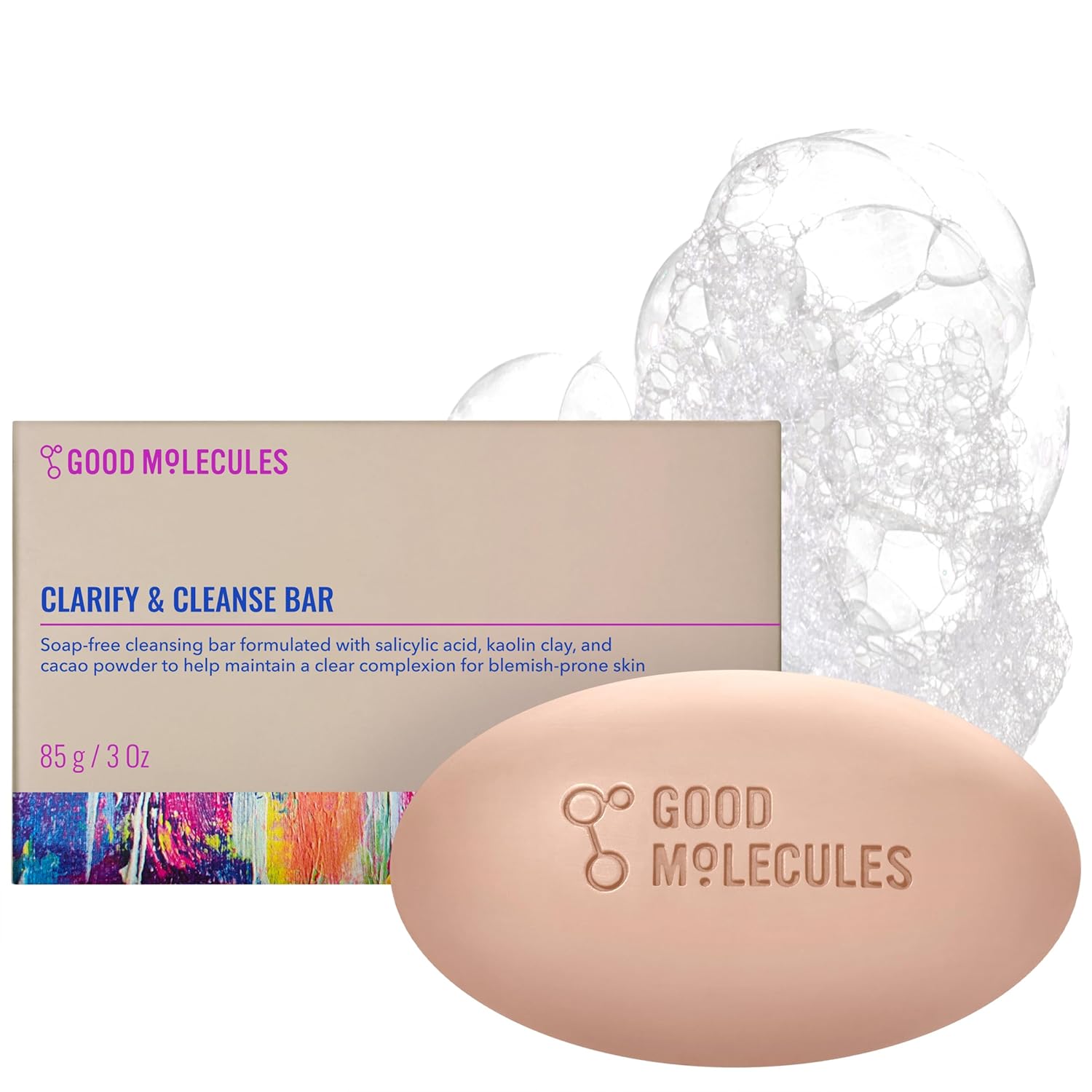 Good Molecules Clarify and Cleanse Bar - Soap Free Bar with Salicylic Acid, BHA for Skin Tone Balancing and Cleansing - Body and Facial Cleanser, Skin Care for Face