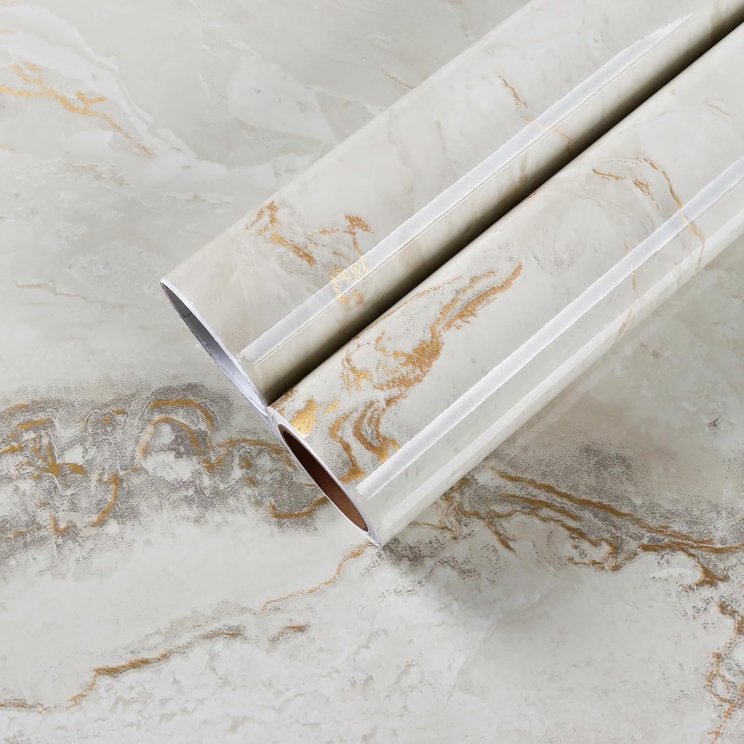 CHIHUT Large Size 30"X236" Beige Grey Marble Wallpaper
