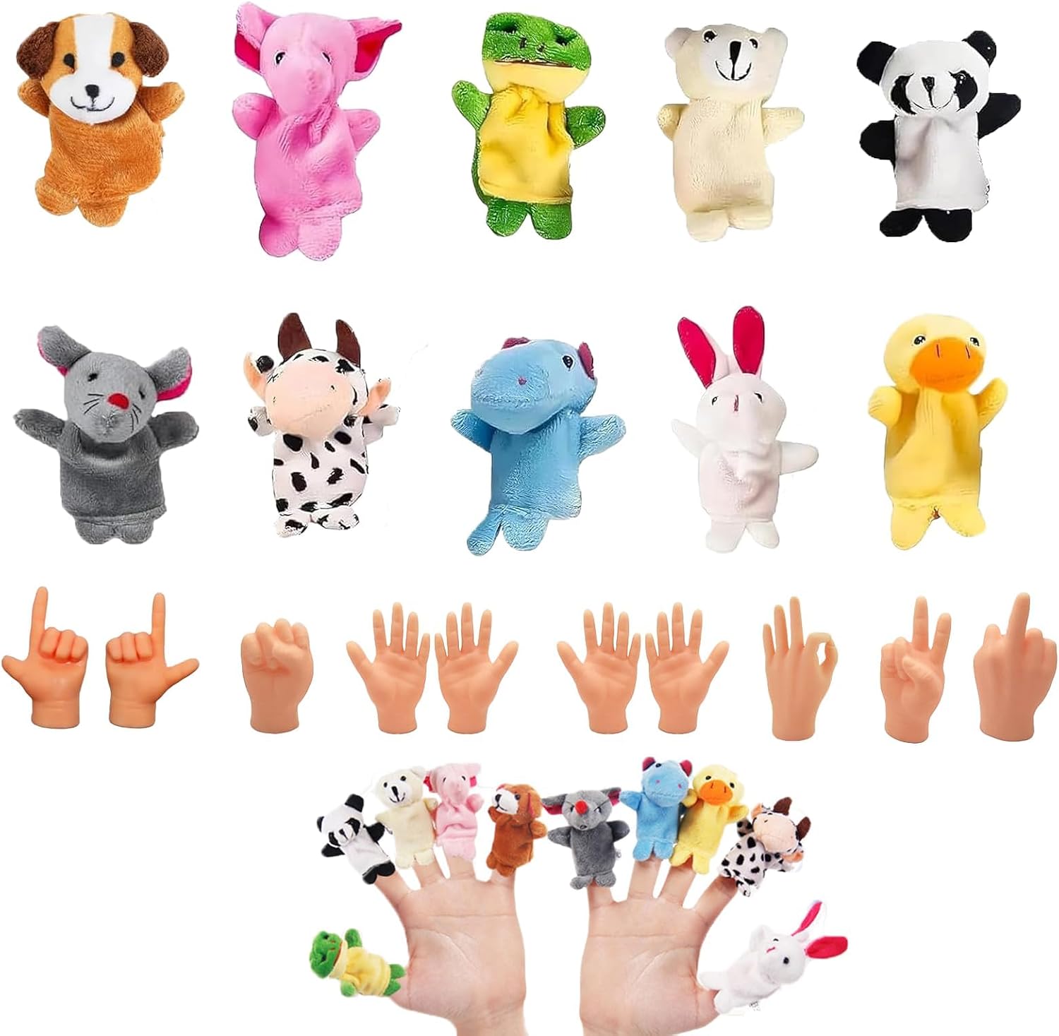 GegXcn 20Pcs Finger Puppets for Toddlers, Soft Plush Nursery Rhyme Puppets with 10 Animals, Educational Hand Puppet for Kids, Baby Party Bag Fillers, Christmas Stocking Stuffers Gift
