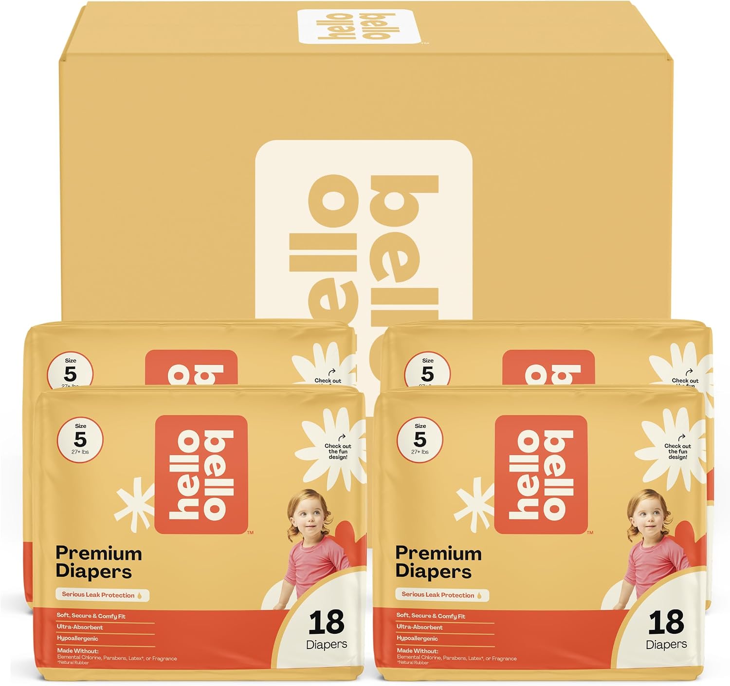 Hello Bello Diapers, Size 5 (27 lbs) Wild Cats, 72 Count Value Pack of Premium Disposable Baby Diapers, Hypoallergenic with Soft, Cloth-Like Feel