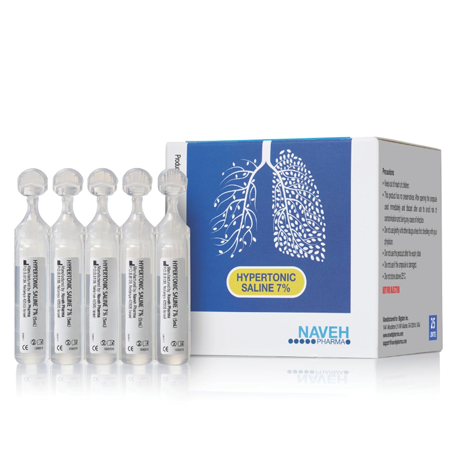 RSV Hypertonic Saline Solution 7% - Nebulizer diluent for inhalators and nasal hygiene devices Helps Clear Congestion from Airways and Lungs – Reduce Mucus (25 Sterile Saline Bullets of 5ml)