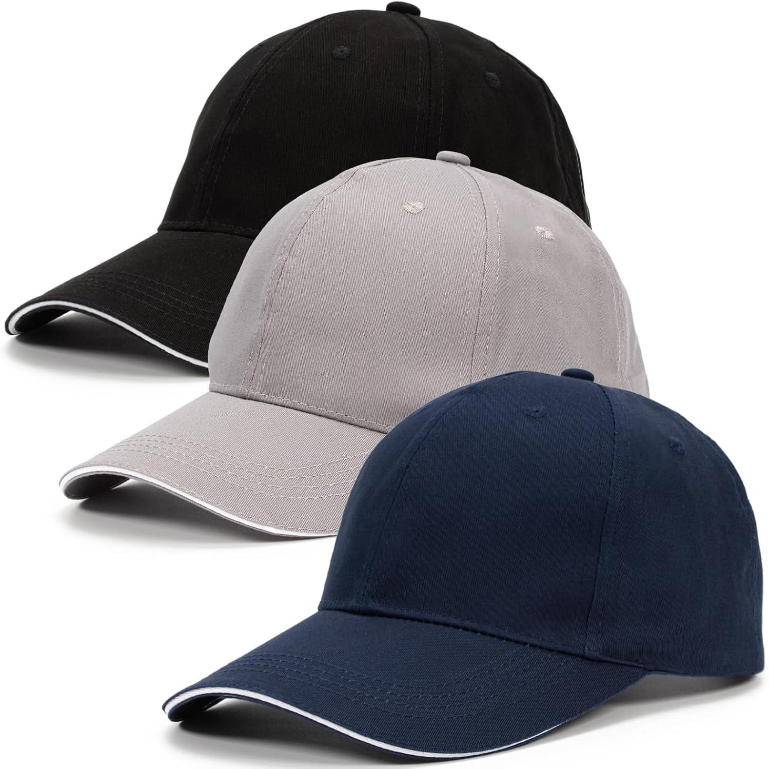 Dzpuhuojz 3 Pack Baseball Caps, Full Cotton Men's Hats & Caps, Adjustment Hats for Golf Running Sports Outdoor Workouts, Blue+Grey+Black Caps
