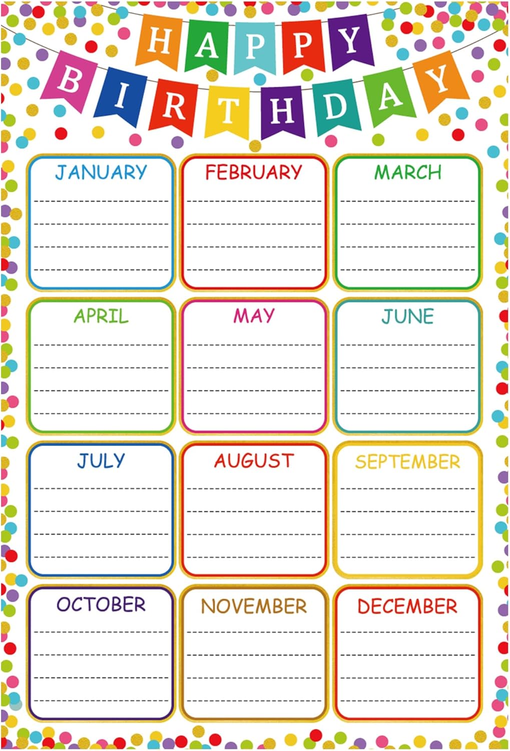 Birthday Chart Poster for Classroom – Reusable Confetti Happy Birthday Calendar Poster,Laminated Chart Classroom Bulletin Board Decoration, Back to School Teacher Supplies