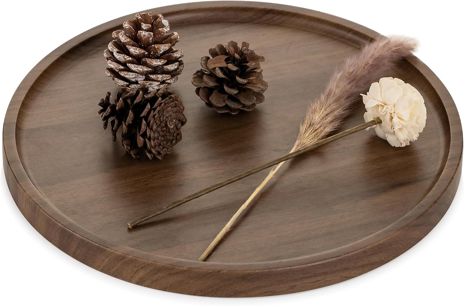 Hanobe Round Wood Decorative Tray: Rustic Walnut Wooden Coffee Table Tray Farmhouse Centerpiece Circle Ottoman Serving Trays for Kitchen Counter Home Decor,30cm