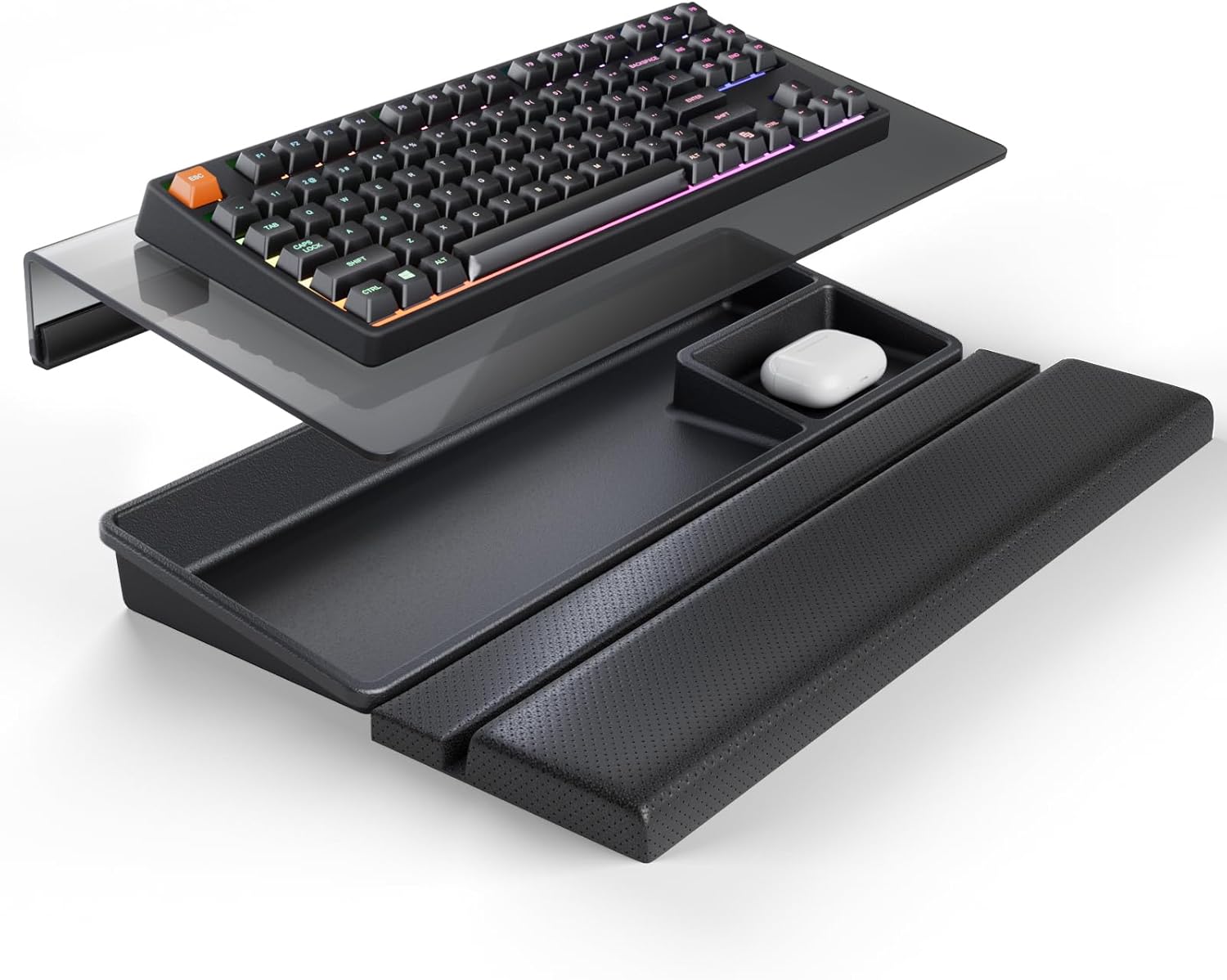 Tilted Keyboard Stand w/Wrist Rest&Storage Tray - Klearlook Angle Adjustable Keyboard Riser for Desk,16.9x7.3in Ergonomic Acrylic Computer Keyboard Holder,Comfortable Typing for Home Office -Black