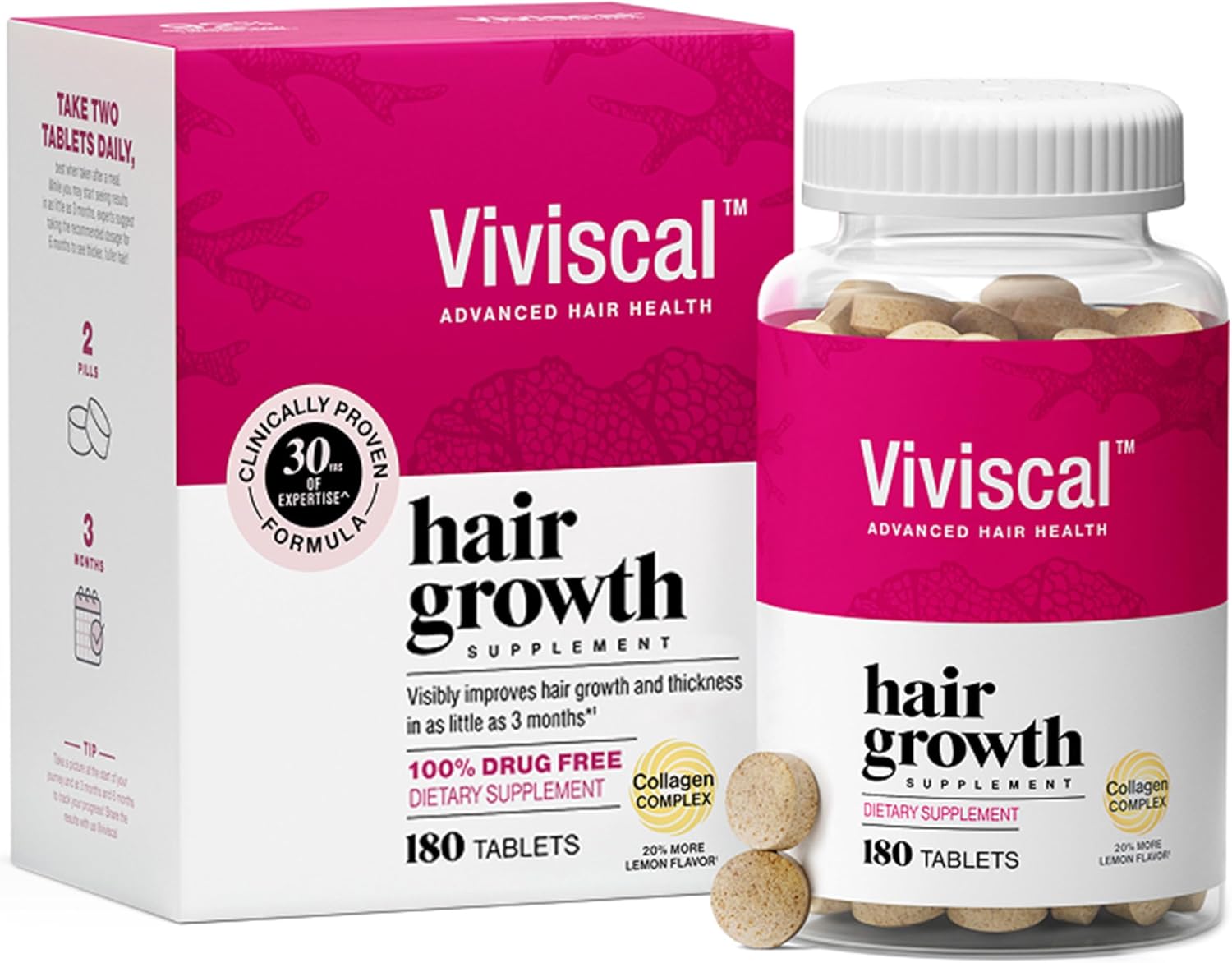 Viviscal Hair Growth Supplements for Women, 180 Tablets, 90-Day Supply | Thicker Fuller Hair Support for Thinning Hair and Hair Loss, With Biotin and Marine Collagen, Drug-Free