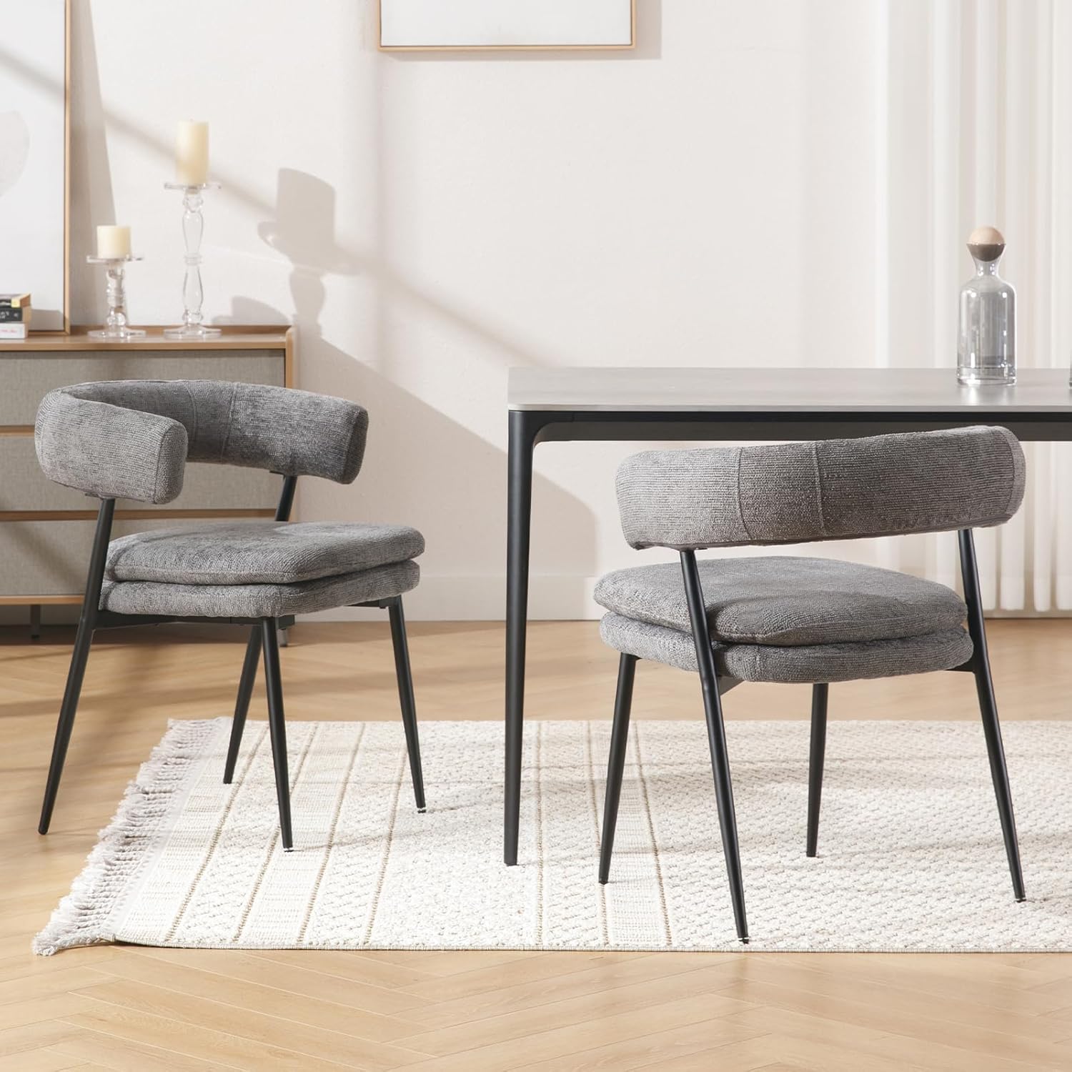 chairus Modern Kitchen Chairs Set of 2 Chenille Upholstered Dining Chairs with Metal Legs for Dining Room/Kitchen/Restaurant, Gray