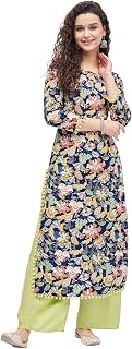 Tissu Women's Rayon Blue & Green Printed Straight Kurta with Palazzo