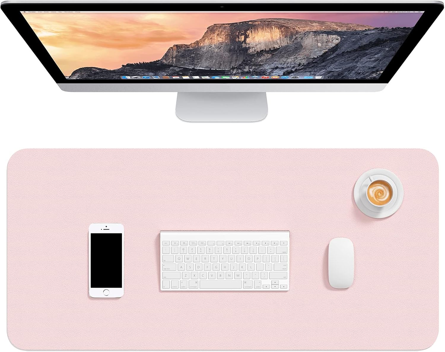 Hsurbtra Desk Pad, 30" x 14" PU Leather Mat, XL Non-Slip, Waterproof Laptop Keyboard & Mouse Pad for Office and Home, Pink