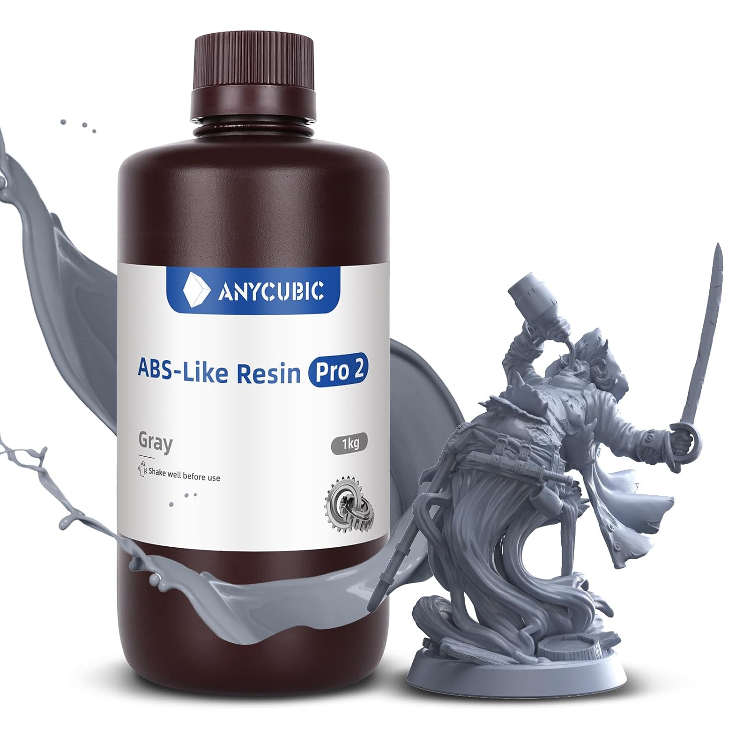 ANYCUBIC 3D Printer Resin, ABS-Like Resin Pro 2 with Enhanced Strength and Toughness, Performance far Superior to ABS-Like Resin, Low Odor, Wide Compatible for All Resin 3D Printers (Grey, 1kg)