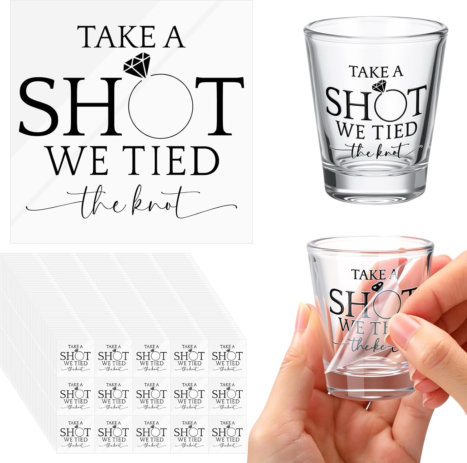 Marspark 200 Pcs Take a Shot Wedding Stickers UV DTF Transfers Stickers Clear Waterproof Vinyl Bottle Labels for 1.5oz 2oz Shot Glasses Wedding Favors for Bachelorette Party Bridal Showers