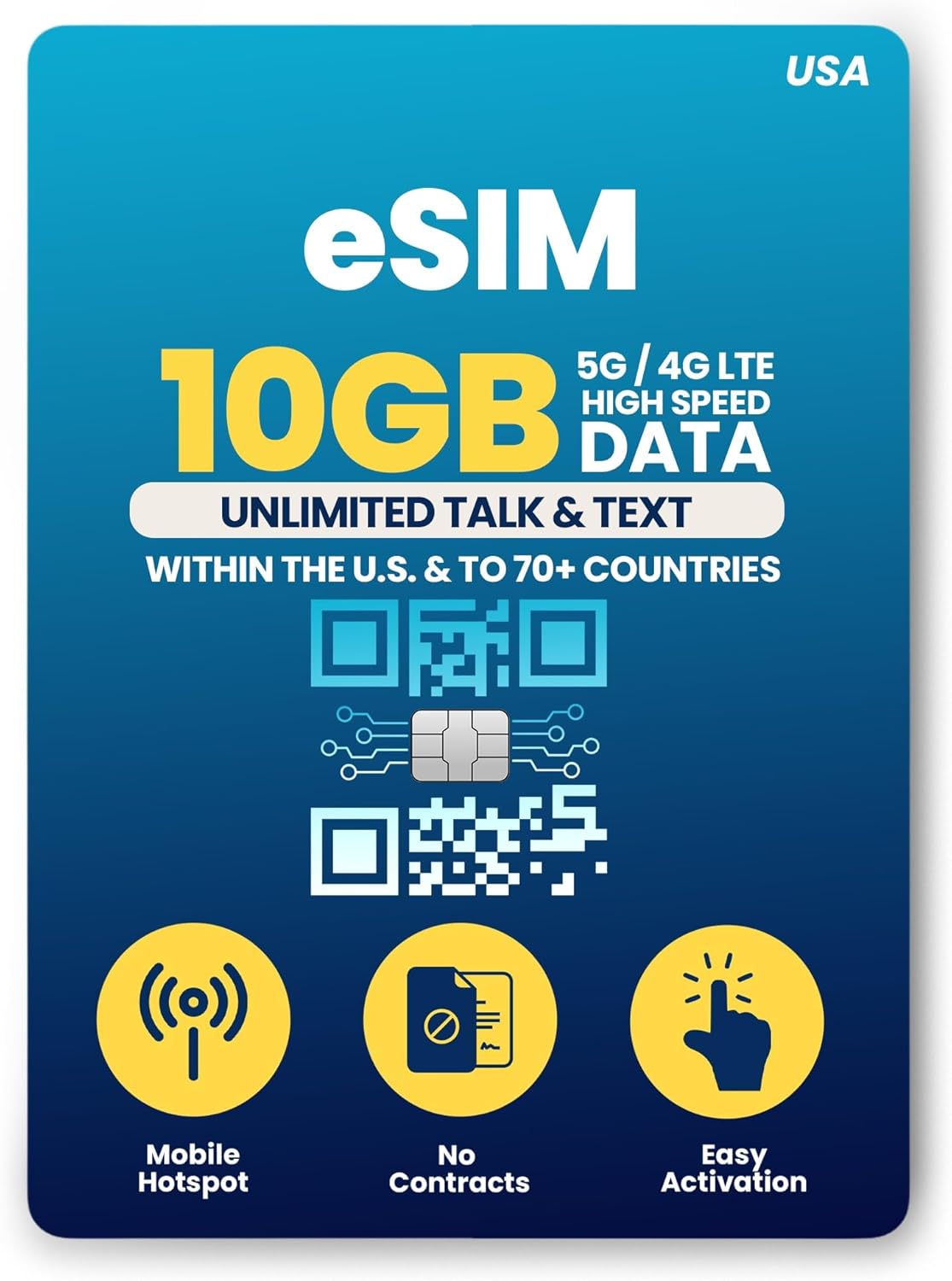 H2O Wireless 120-Day USA eSIM, Prepaid eSIM Card with 10GB High-Speed 4G LTE/5G Data & 5GB Mobile Hotspot, Unlimited Data, Talk & Text to 70+ Countries, US Mobile SIM Card for Cell Phones