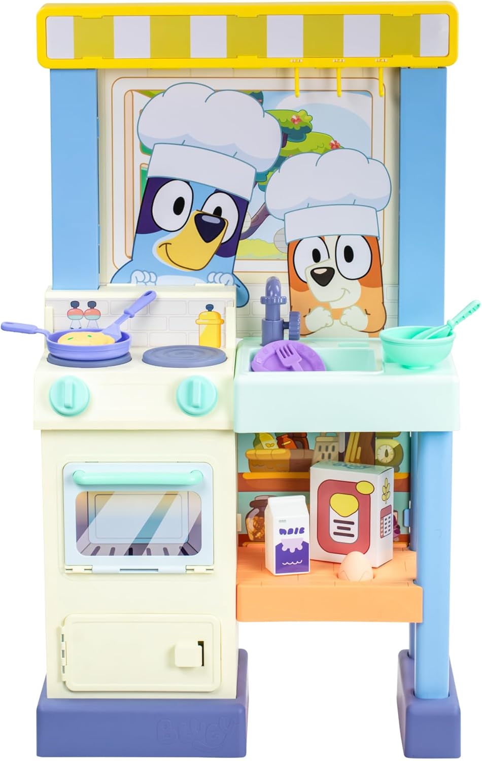 BLUEY - Cook with Chef Bluey Kitchen Playset, with Over 20 Sounds, Phrases, Music and Lights, Plus 20 Play Pieces Included, Over 3 feet/ 90cm Tall, Includes A Chef Hat and Duck Cake