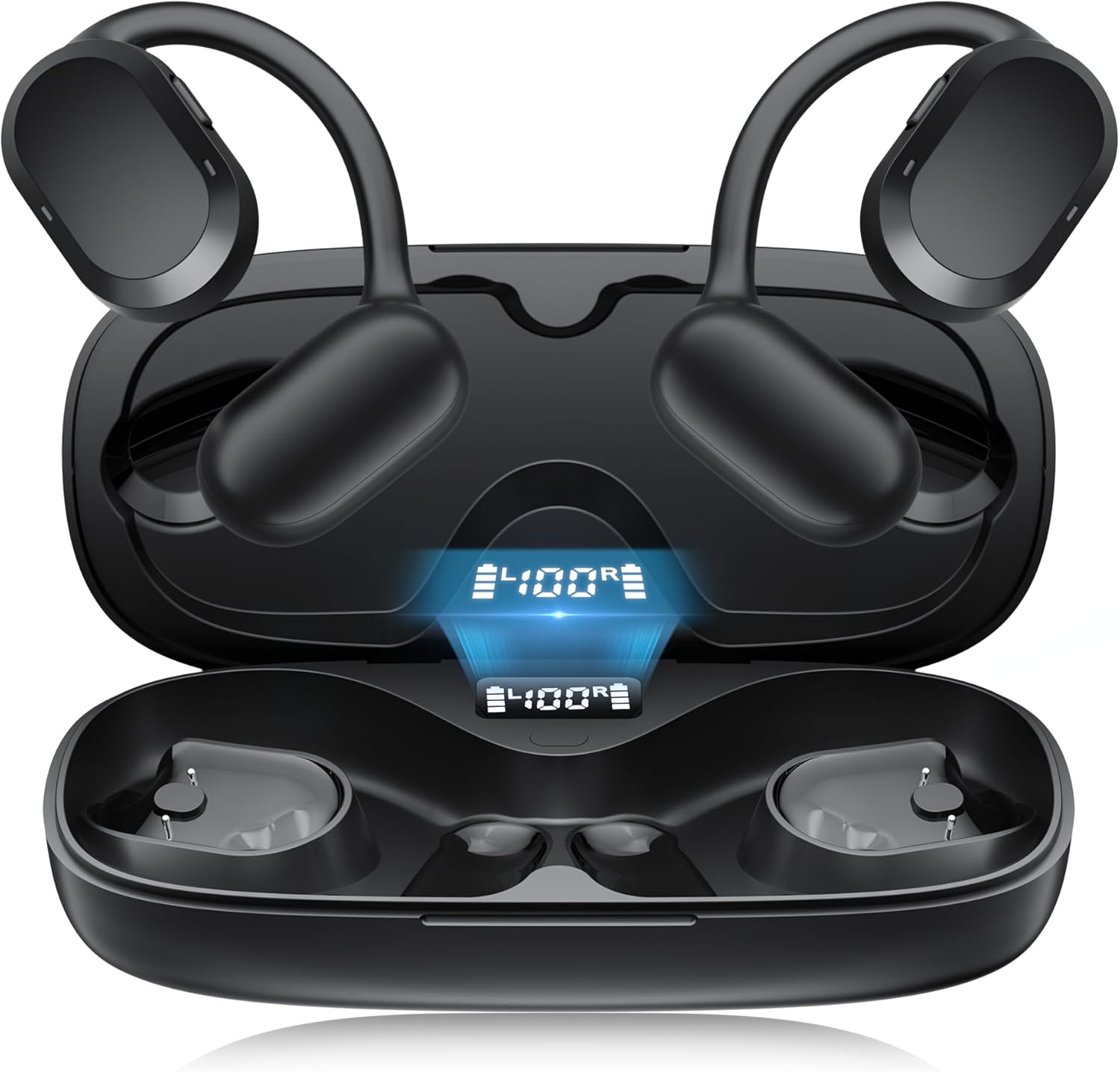 Open Ear Headphones, Open Ear Earbuds, IPX7 Waterproof, Bluetooth 5.3 True Wireless Sports Over Ear Earbuds with Earhooks, Built-in Mic, Crystal-Clear Calls for Running Workout Cycling Driving