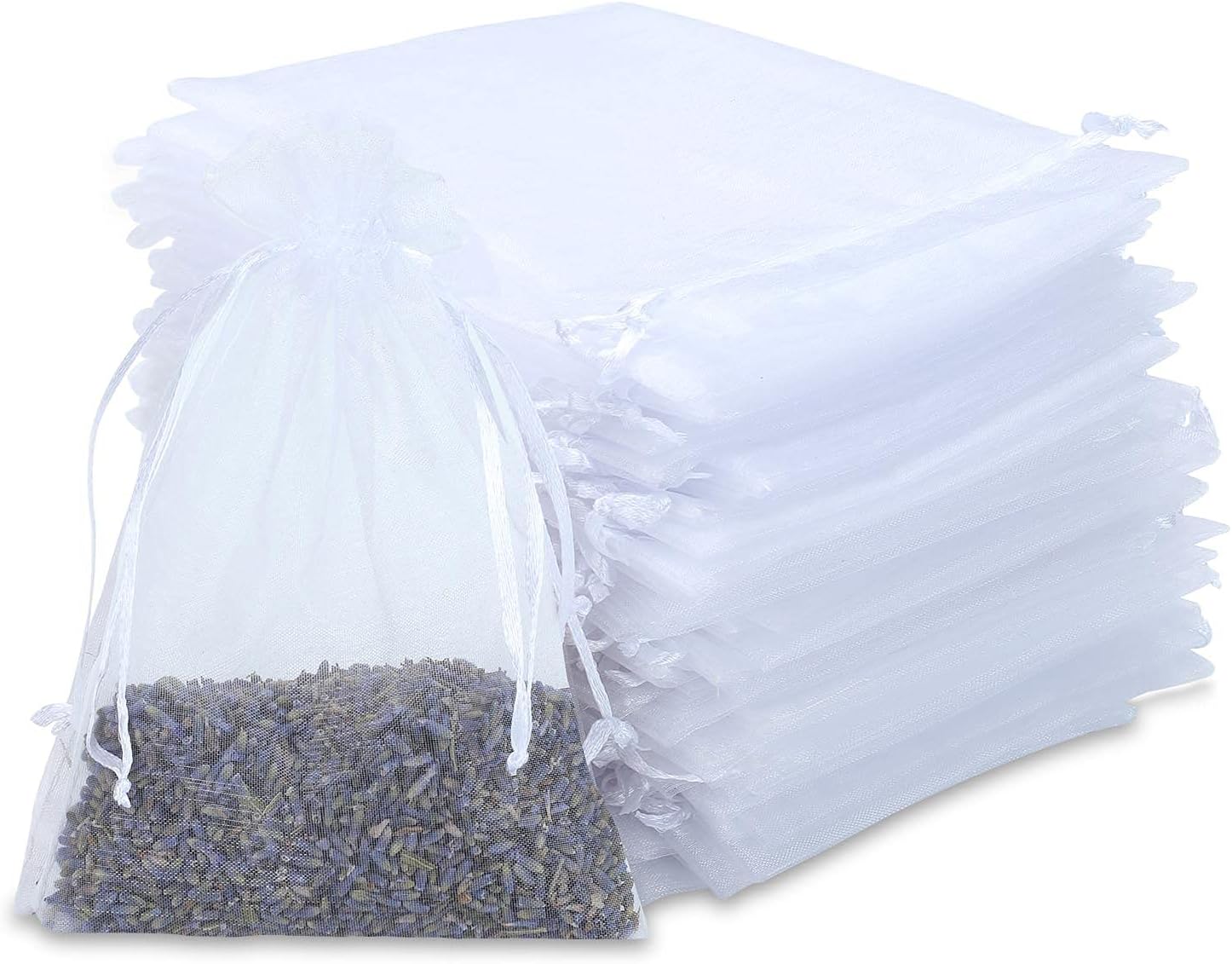 Kslong 100PCS Small Mesh Bags Drawstring 3x4,Sheer Organza Bags Drawstring for Jewelry, Mesh Party Wedding Favor Bags for Small Business,Candy,Bracelet Packaging,Empty Sachet Bags (White)