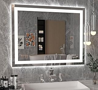 40''x32'' LED Bathroom Mirror with Front + Backlit, Tempered Glass Bathroom Mirror with Lights, Anti-Fog, 3 Colors with Stepless Dimmable Memory Bathroom Vanity Mirror for Wall, Shatterproof