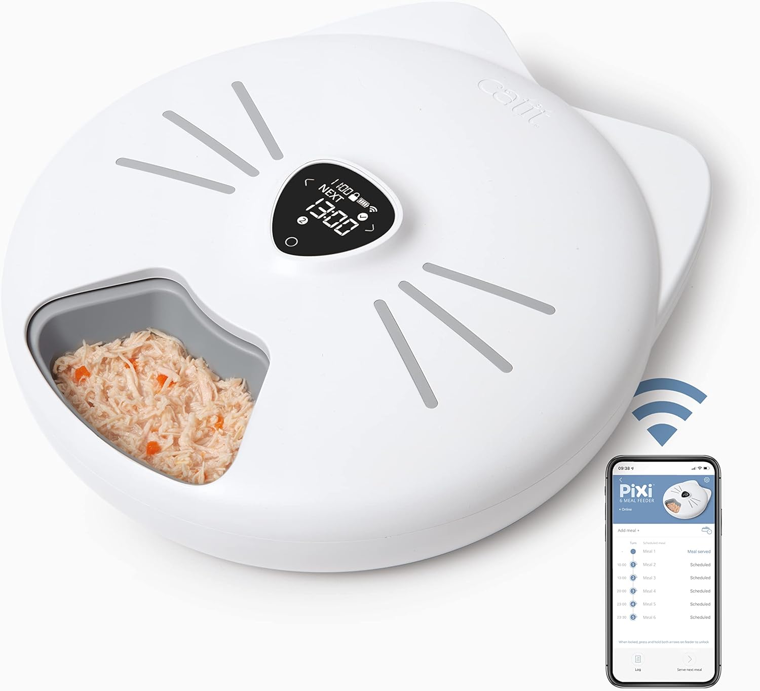 Catit PIXI 6 - Automatic Cat Feeder, WiFi App Controlled, Feeds Dry, Wet Food & Treats, Keeps Wet Food Fresh with Ice Packs, White